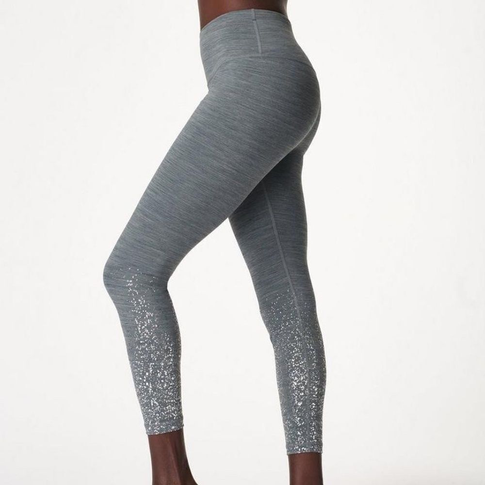 Sweaty Betty Grey Contour Glitter Ombre Cropped Leggings Sz XS